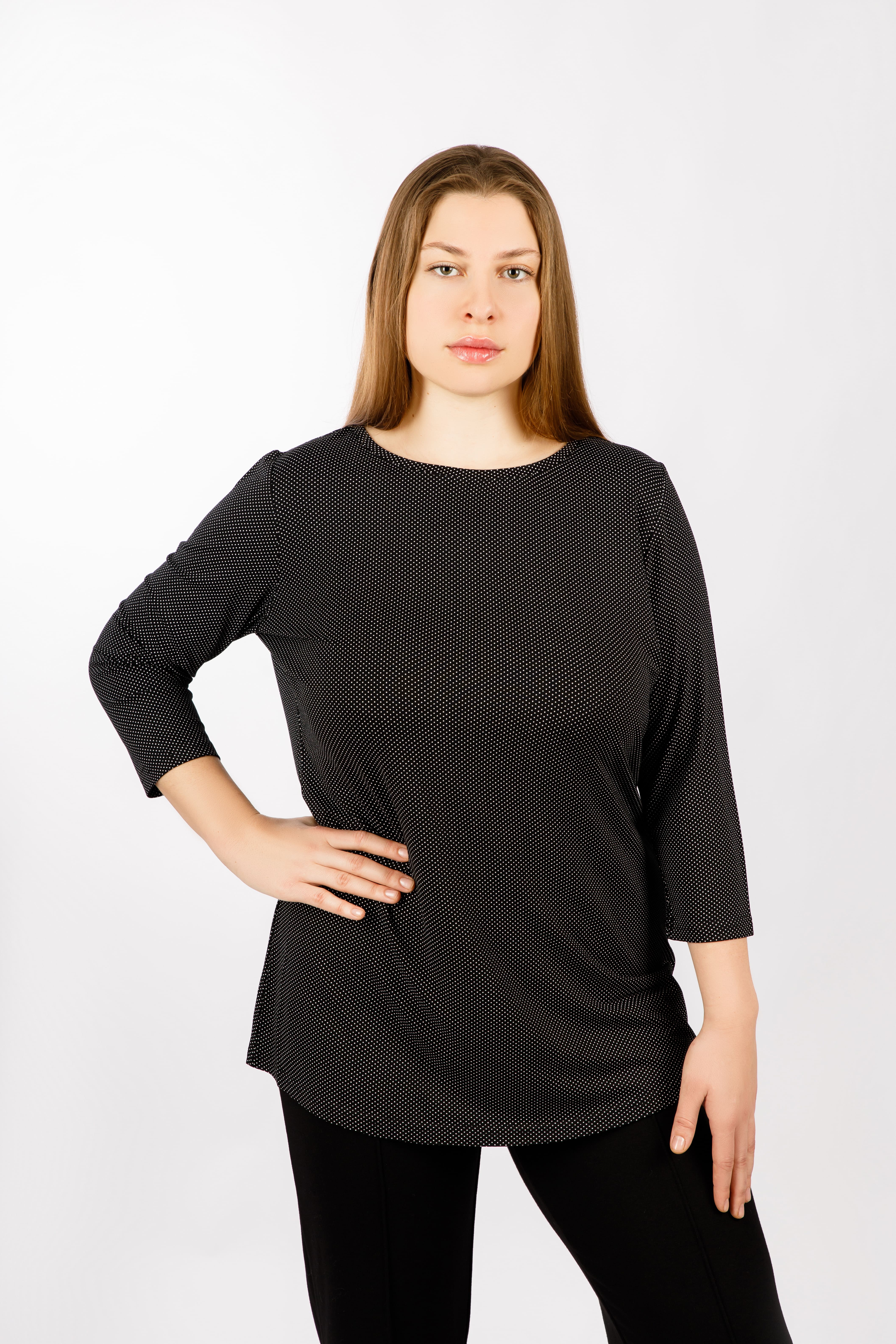 картинка Джемпер женский «Белинда-цвет» (белые горошки на черном фоне) от магазина Одежда+