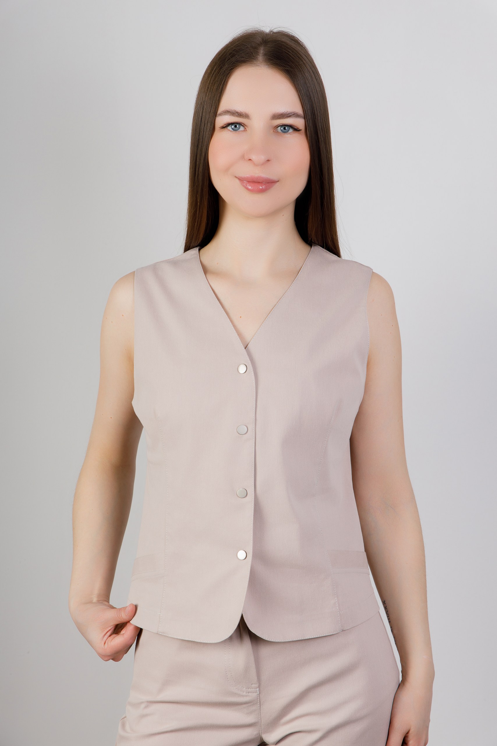 картинка Жилет женский «RIOT-джинс» (бежевый) от магазина Одежда+