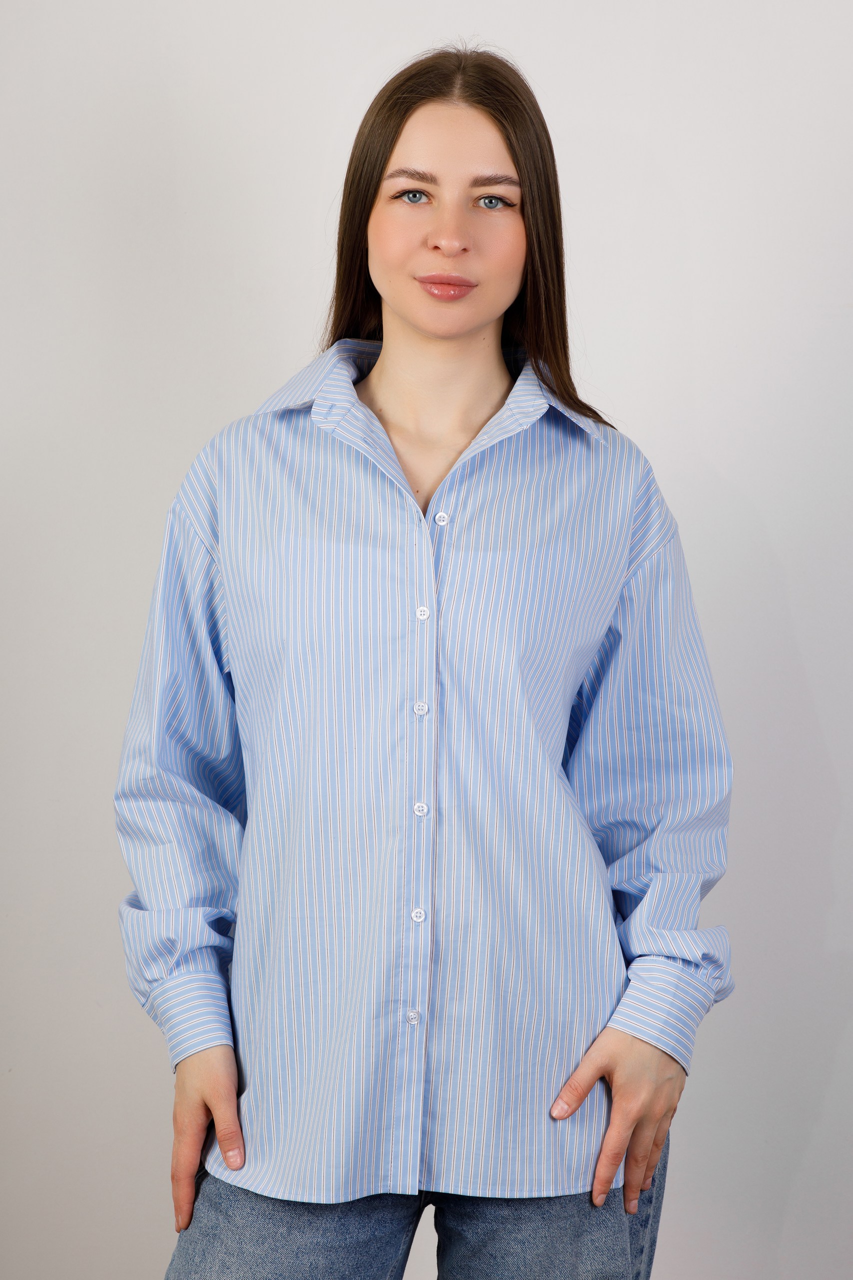 картинка Блузка женская «Лолита-цвет» (полоска микс на голубом) от магазина Одежда+