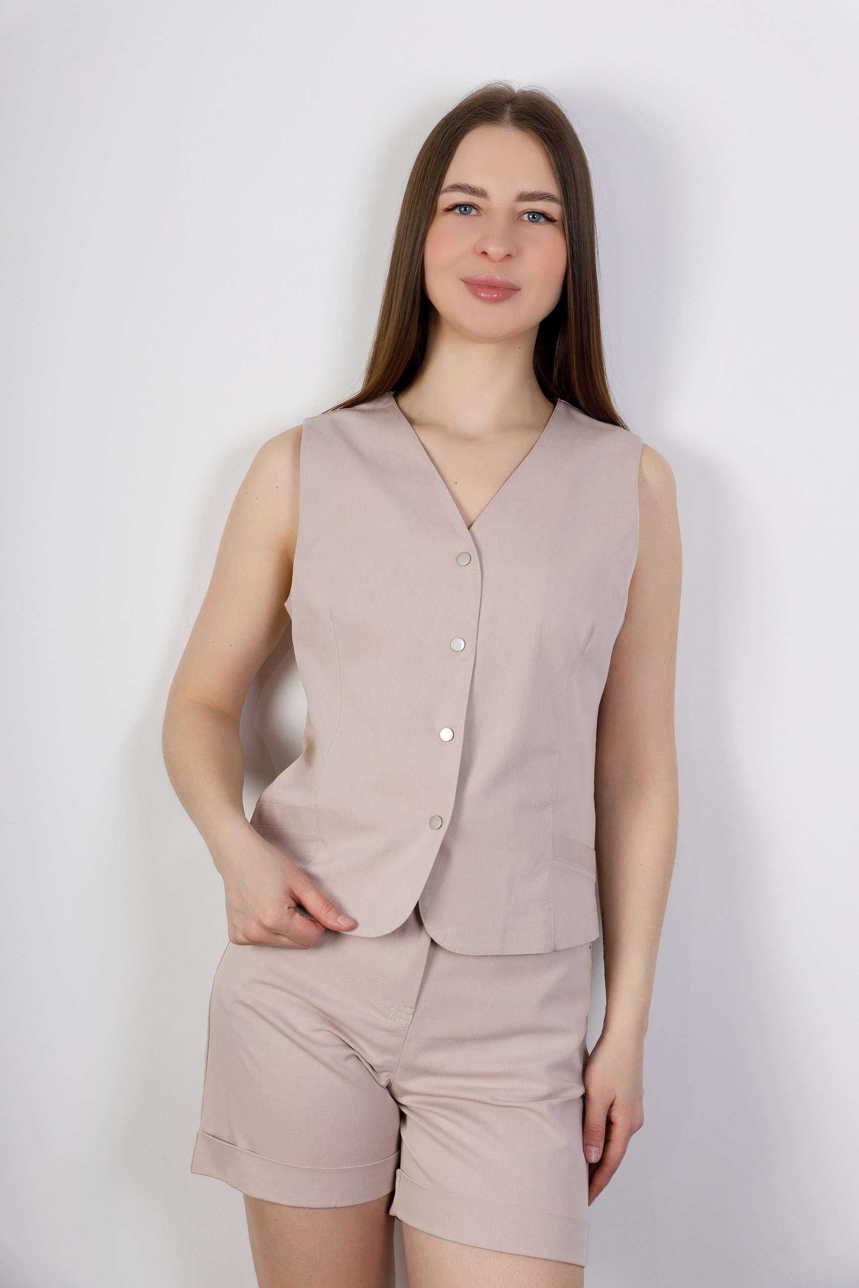 картинка Жилет женский «RIOT-джинс» (бежевый) от магазина Одежда+